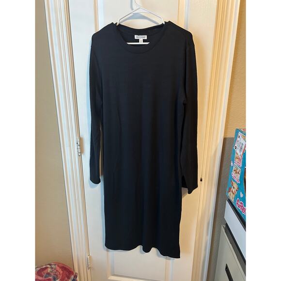 Prologue Black Midi Knit Dress in Long Sleeves Cozy Dressy Workwear Career - Picture 2 of 5